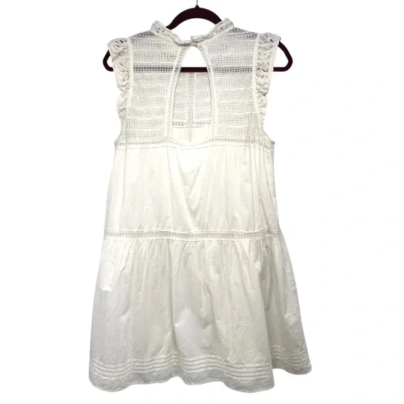 Sezane Sophie White Cotton Lace Ruffle Bohemian Mini Dress Women’s US 10 EU 42 - Picture 8 of 13